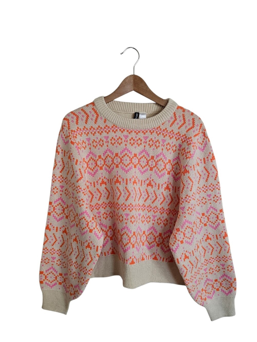 Women's  Cream, Orange & Pink Fair Isle Sweater Size L